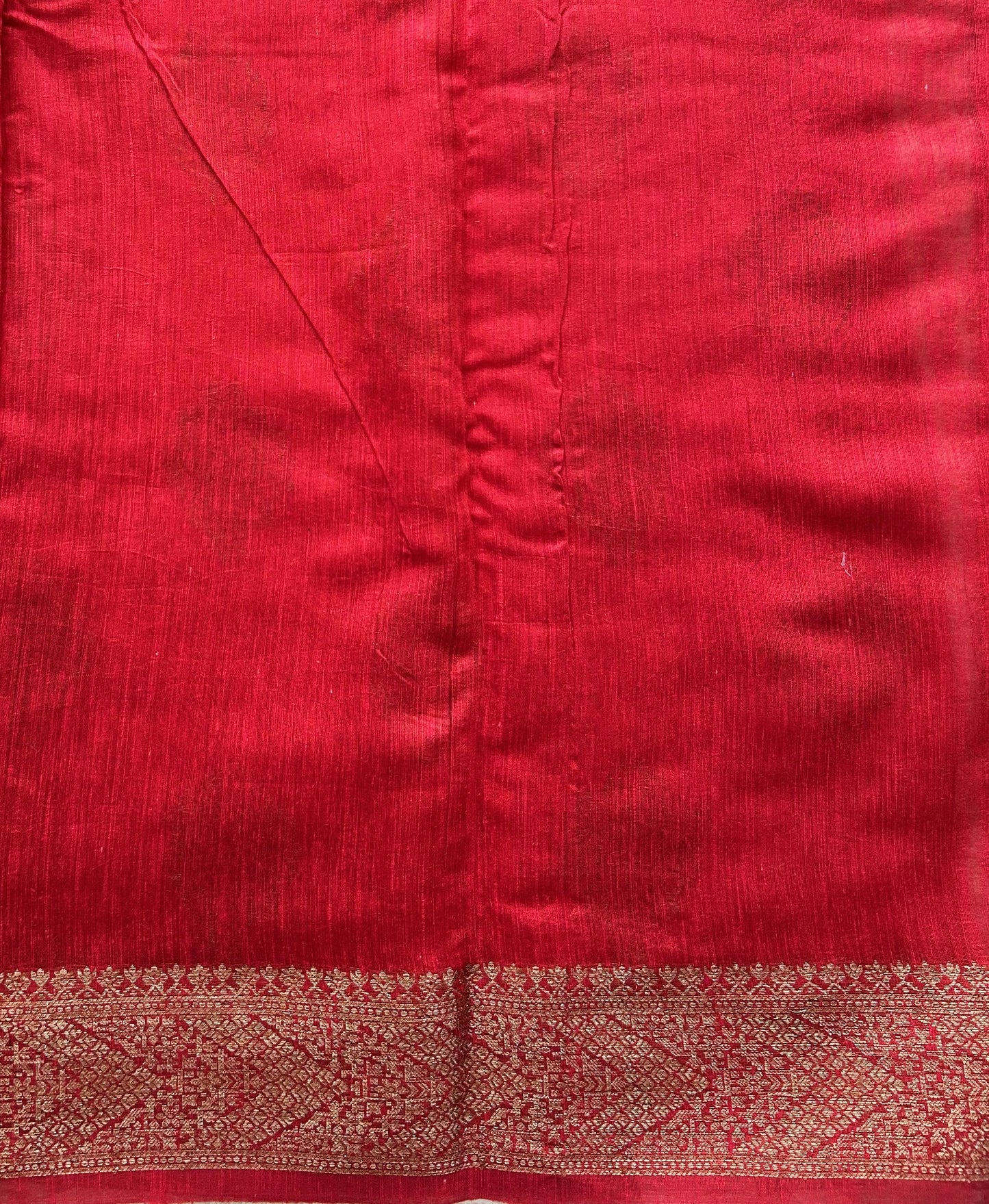 Red Banarasi Raw Silk Saree with Gold Zari Border — Pure Handloom | Silk Mark Certified