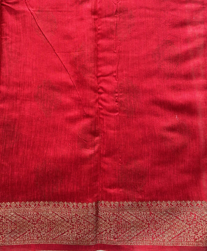 Red Banarasi Raw Silk Saree with Gold Zari Border — Pure Handloom | Silk Mark Certified