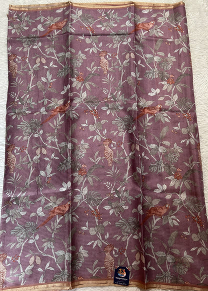 Silk kota Saree Mauve color complemented with a Borderless Saree. - Sampradaya Designer Studio