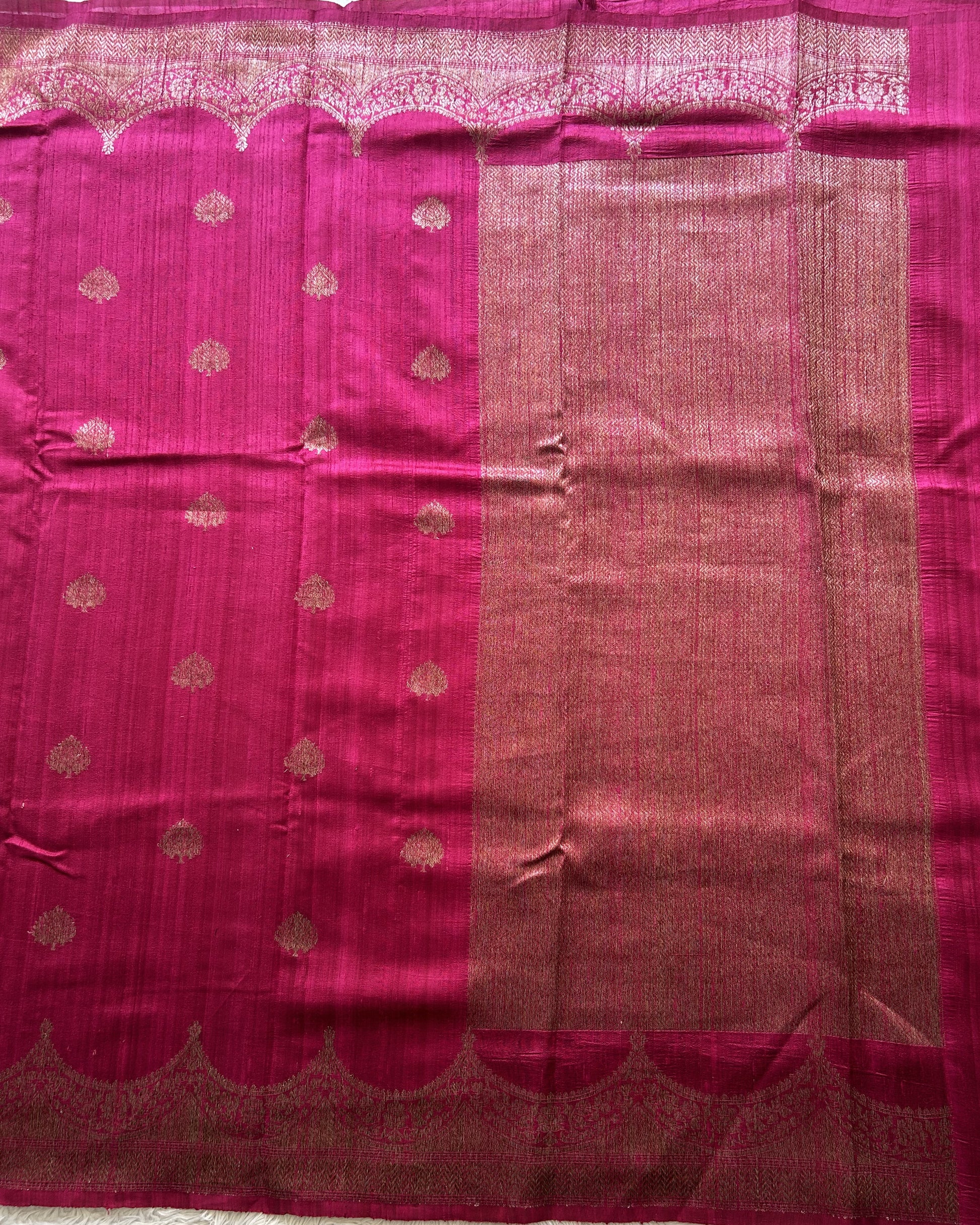 Pink Banarasi Raw Silk Saree with Gold Zari Border — Pure Handloom | Silk Mark Certified - Sampradaya Designer Studio