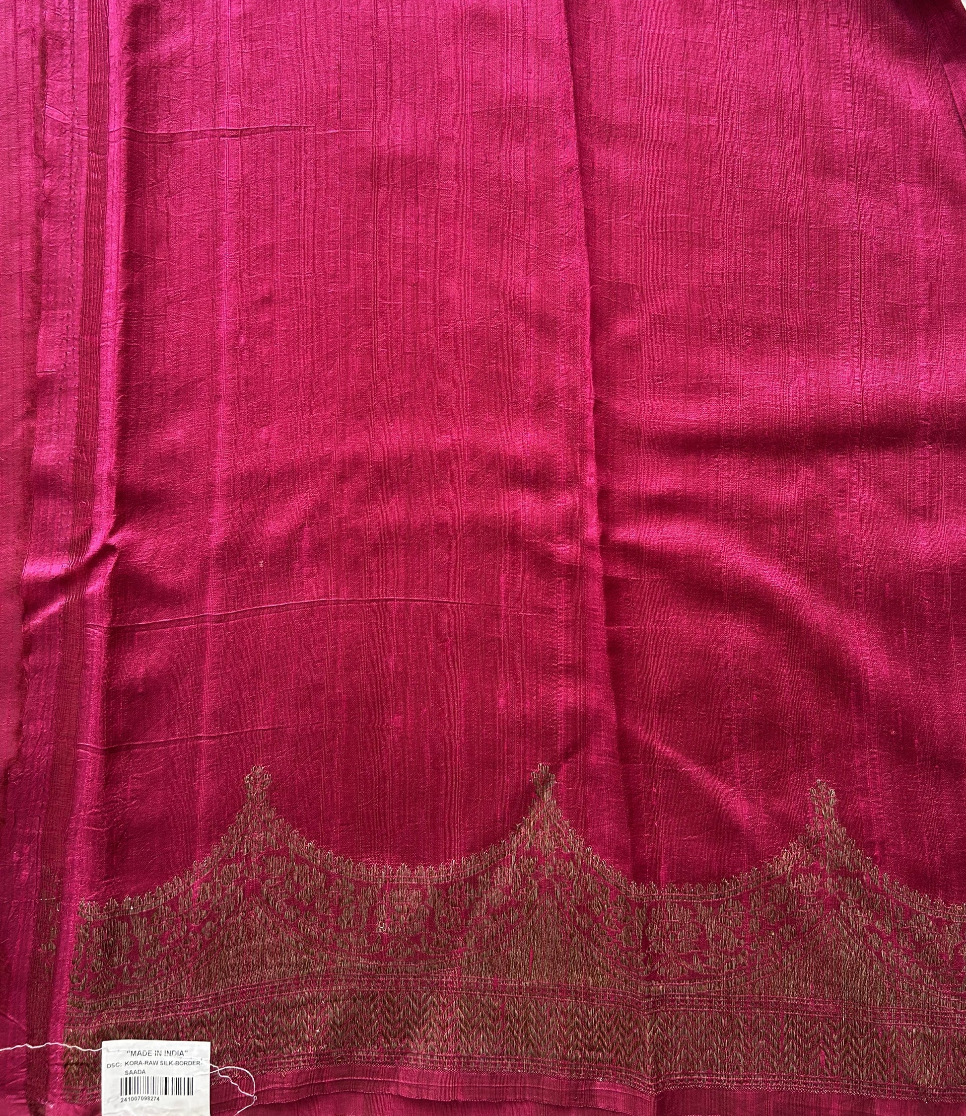 Pink Banarasi Raw Silk Saree with Gold Zari Border — Pure Handloom | Silk Mark Certified - Sampradaya Designer Studio