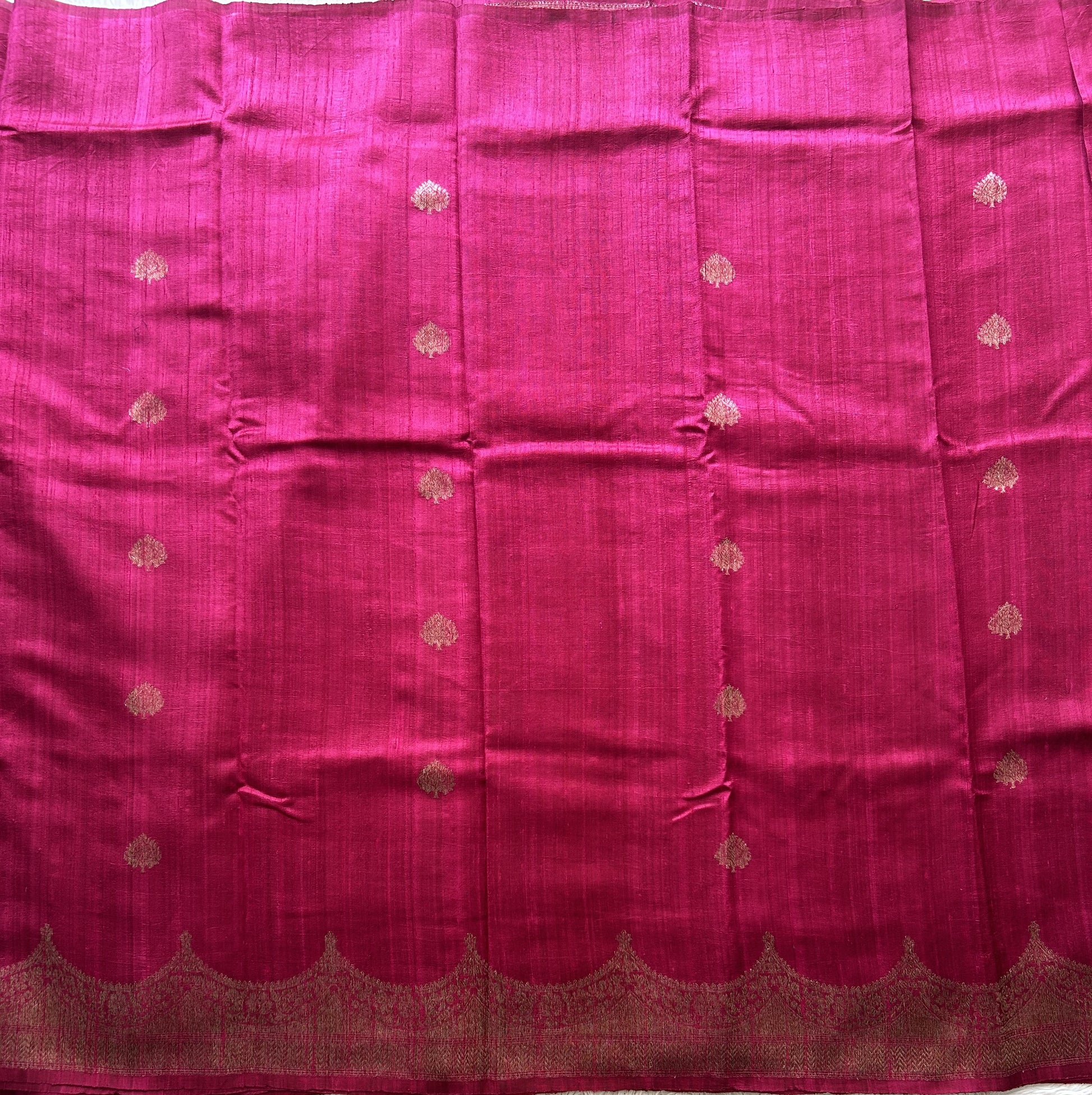 Pink Banarasi Raw Silk Saree with Gold Zari Border — Pure Handloom | Silk Mark Certified - Sampradaya Designer Studio