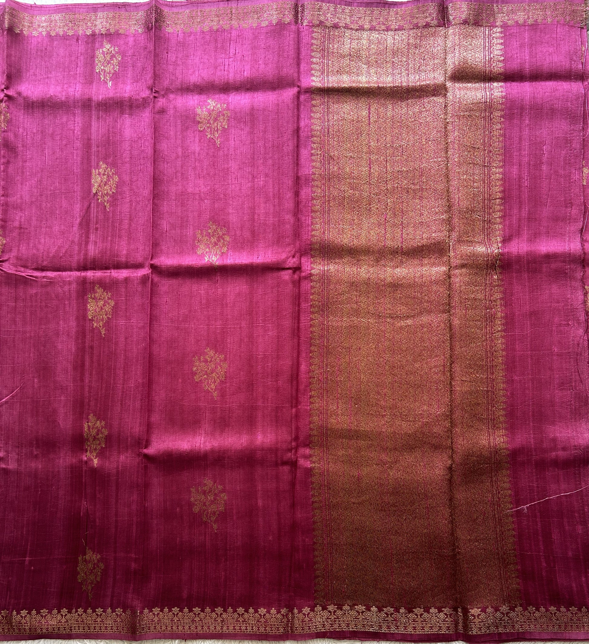 Pink Banarasi Raw Silk Saree with Gold Zari Border — Pure Handloom | Silk Mark Certified - Sampradaya Designer Studio
