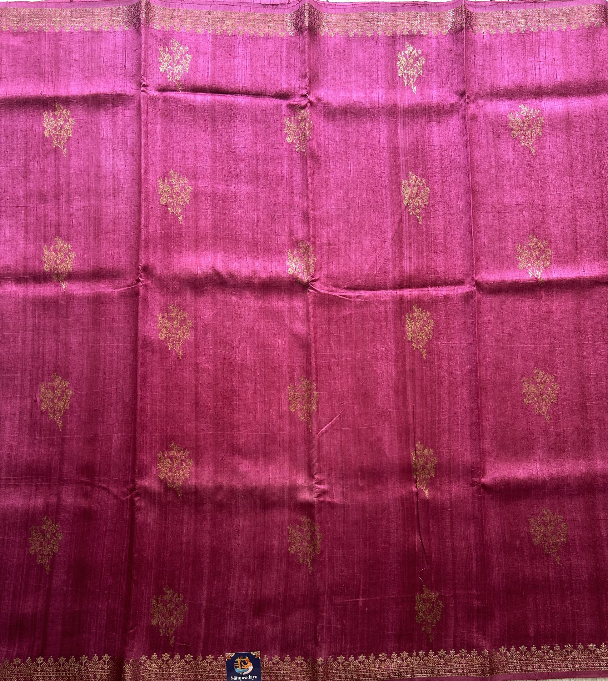 Pink Banarasi Raw Silk Saree with Gold Zari Border — Pure Handloom | Silk Mark Certified - Sampradaya Designer Studio