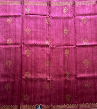 Pink Banarasi Raw Silk Saree with Gold Zari Border — Pure Handloom | Silk Mark Certified - Sampradaya Designer Studio