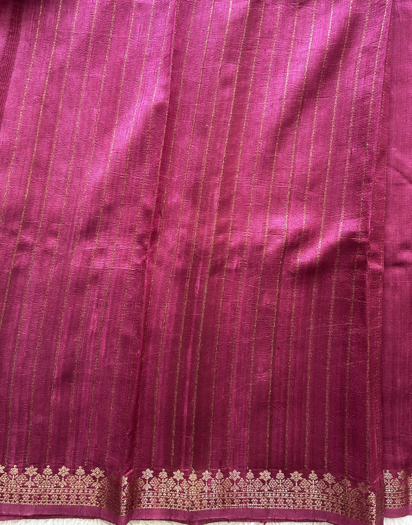 Pink Banarasi Raw Silk Saree with Gold Zari Border — Pure Handloom | Silk Mark Certified - Sampradaya Designer Studio