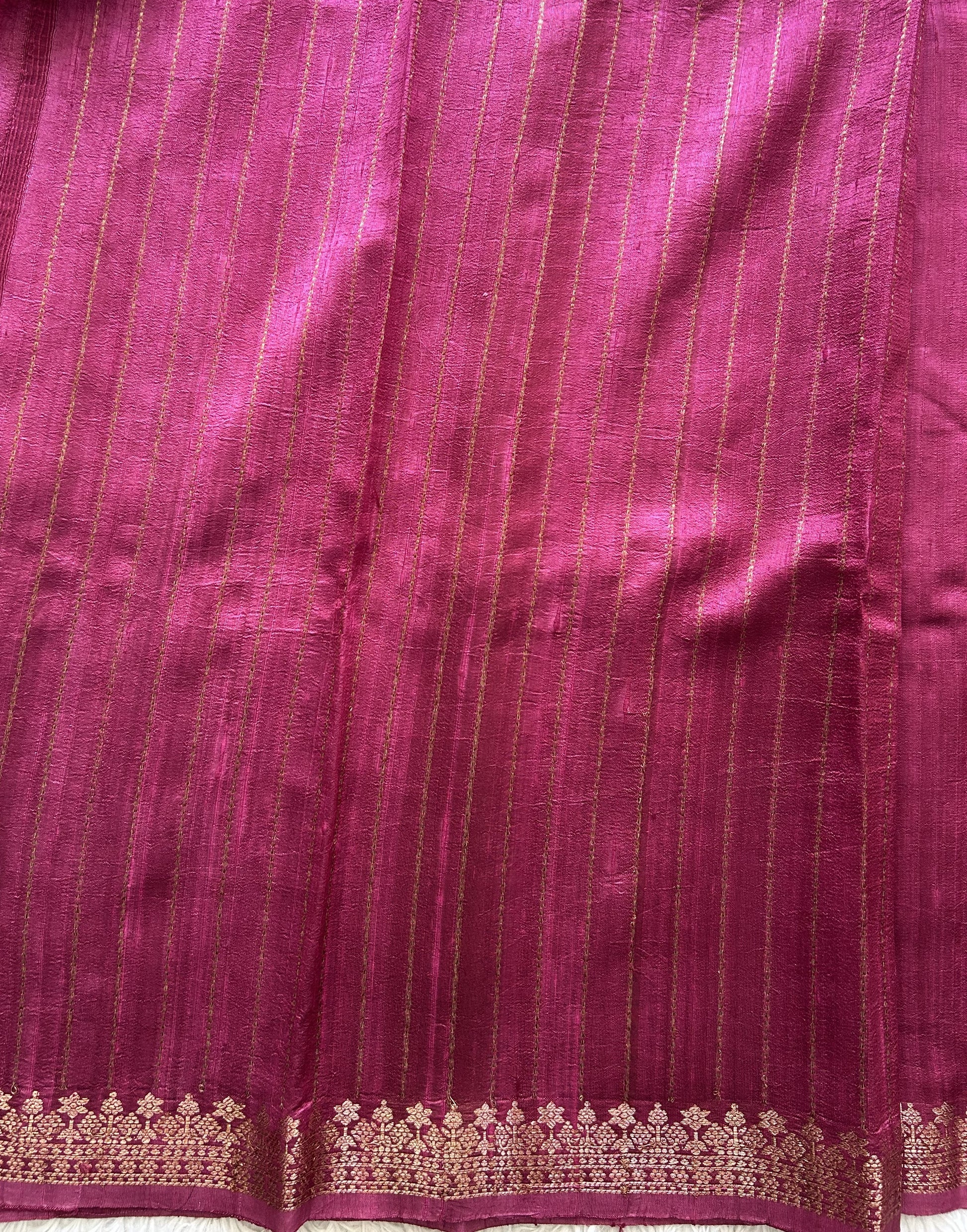 Pink Banarasi Raw Silk Saree with Gold Zari Border — Pure Handloom | Silk Mark Certified - Sampradaya Designer Studio