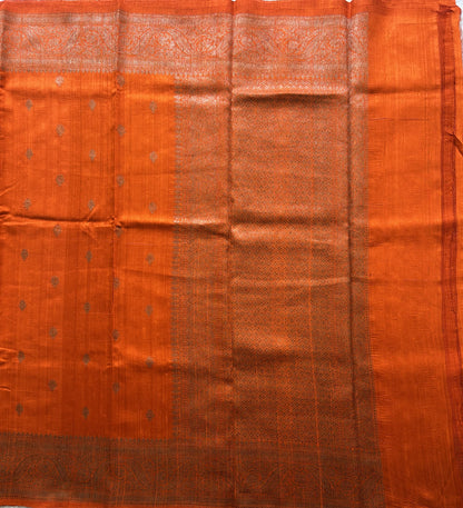 Orange Banarasi Raw Silk Saree with Gold Zari Border — Pure Handloom | Silk Mark Certified - Sampradaya Designer Studio