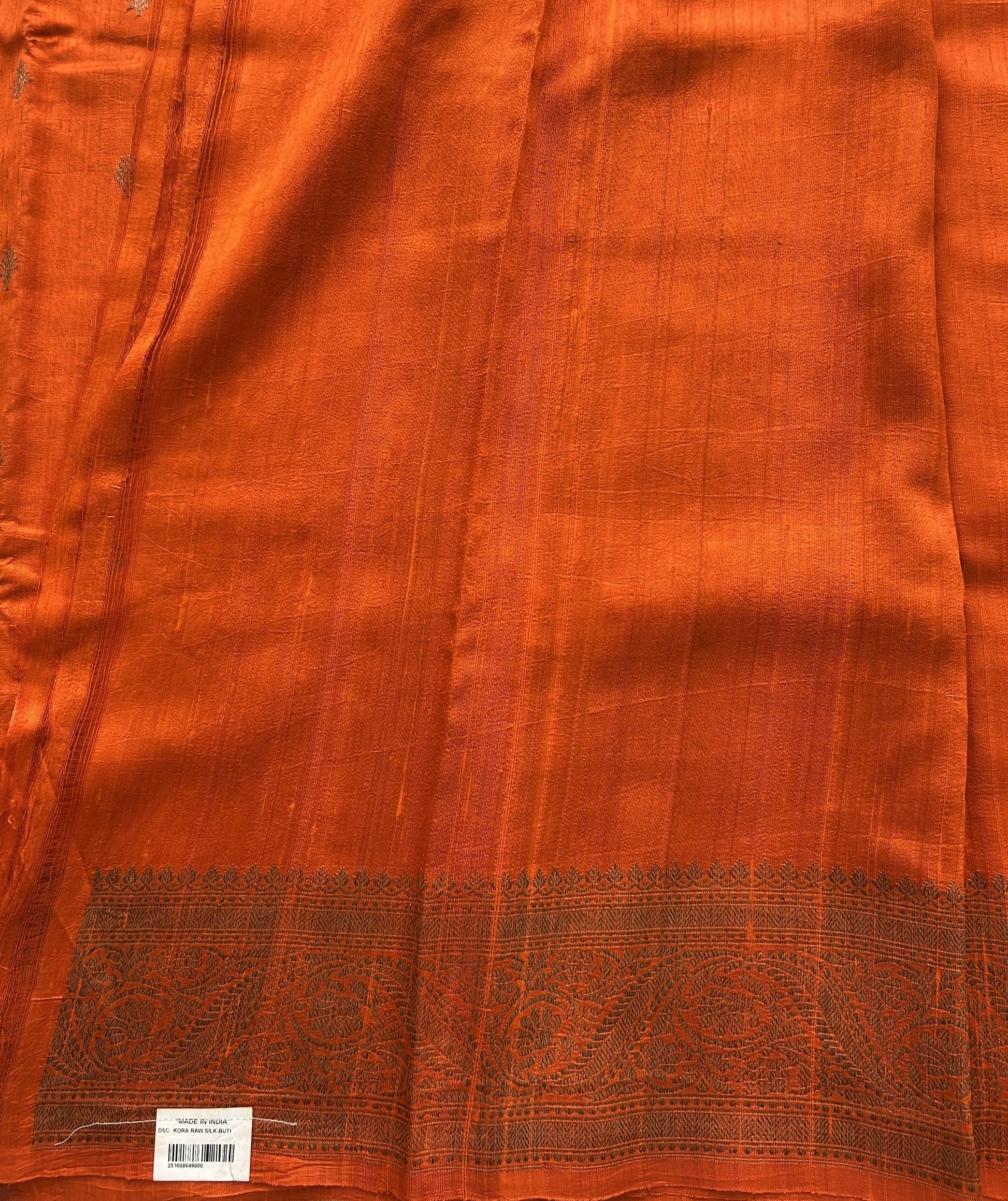 Orange Banarasi Raw Silk Saree with Gold Zari Border — Pure Handloom | Silk Mark Certified - Sampradaya Designer Studio