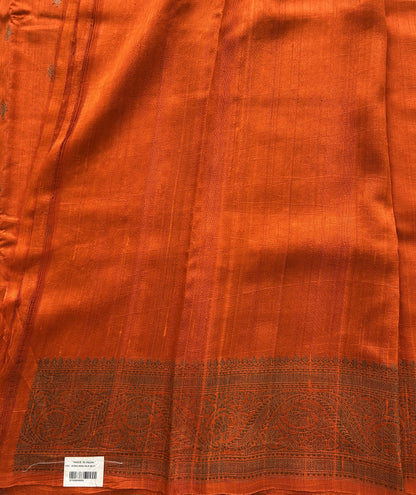 Orange Banarasi Raw Silk Saree with Gold Zari Border — Pure Handloom | Silk Mark Certified - Sampradaya Designer Studio