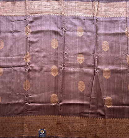 Lavender Banarasi Raw Silk Saree with Gold Zari Border — Pure Handloom | Silk Mark Certified