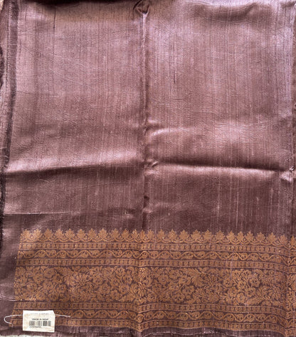 Lavender Banarasi Raw Silk Saree with Gold Zari Border — Pure Handloom | Silk Mark Certified