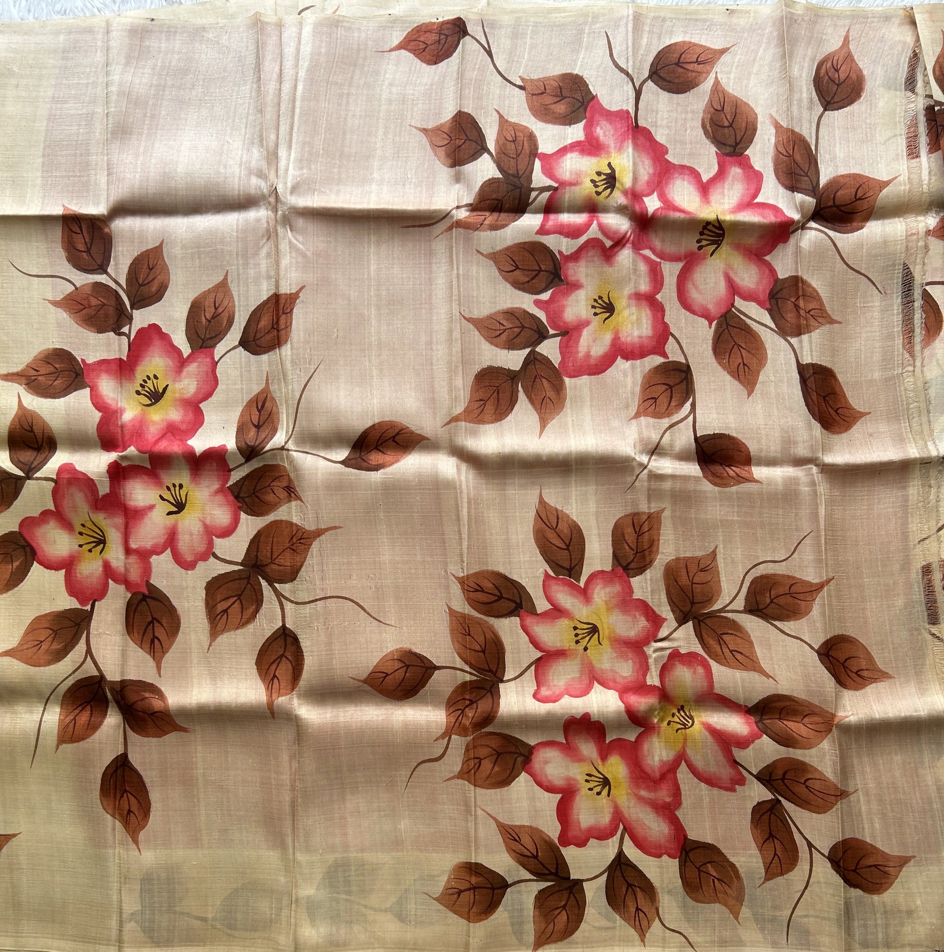 Beige Tussar Silk Saree featuring Hand-Painted Artisan Work  | Pure Handloom | Silk Mark Certified - Sampradaya Designer Studio