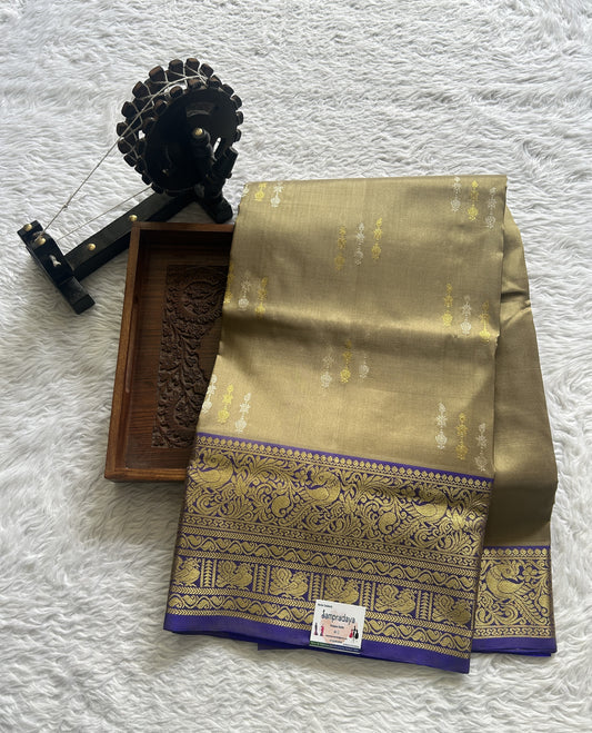 Venkatagiri Pattu Saree Olive Green Colored Complemented With a Zari Border. - Sampradaya Designer Studio