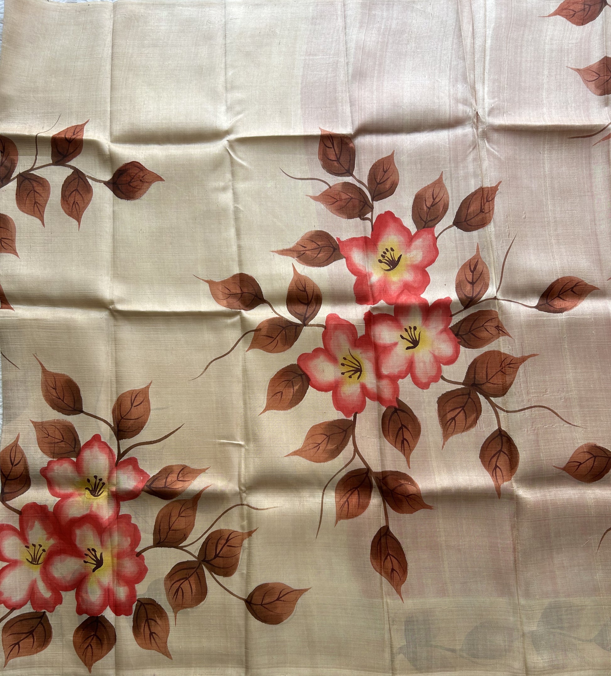 Beige Tussar Silk Saree featuring Hand-Painted Artisan Work  | Pure Handloom | Silk Mark Certified - Sampradaya Designer Studio