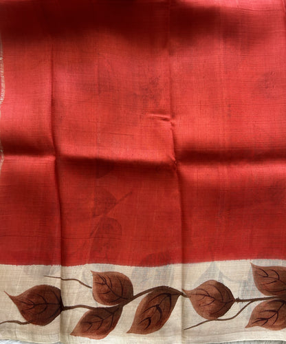 Beige Tussar Silk Saree featuring Hand-Painted Artisan Work  | Pure Handloom | Silk Mark Certified