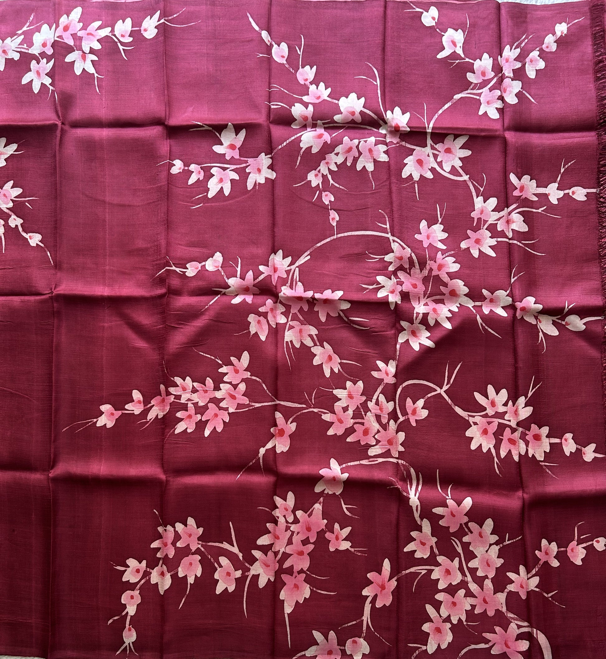 Wine Tussar Silk Saree featuring Hand-Painted Artisan Work  | Pure Handloom | Silk Mark Certified - Sampradaya Designer Studio