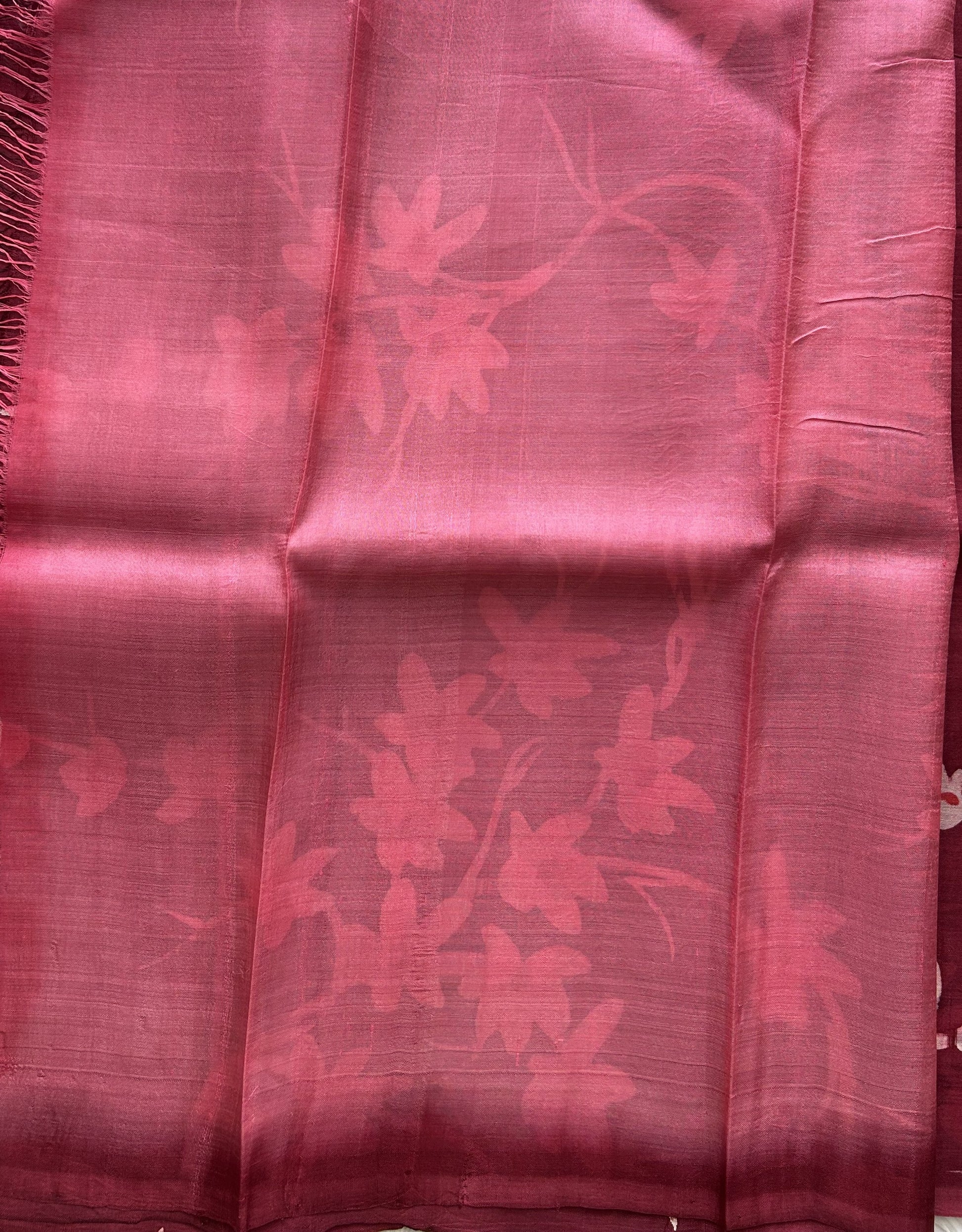 Wine Tussar Silk Saree featuring Hand-Painted Artisan Work  | Pure Handloom | Silk Mark Certified - Sampradaya Designer Studio