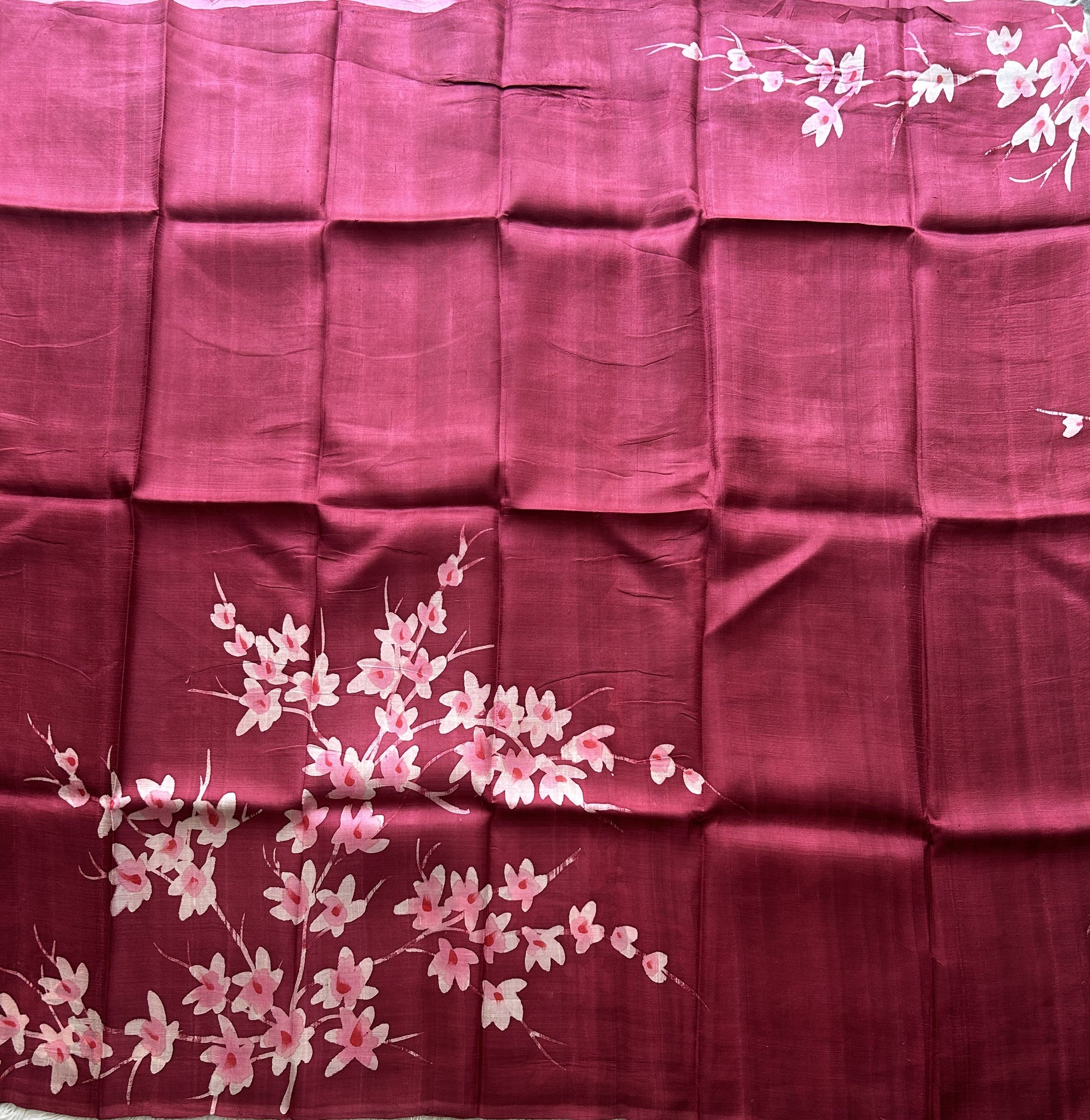 Wine Tussar Silk Saree featuring Hand-Painted Artisan Work  | Pure Handloom | Silk Mark Certified - Sampradaya Designer Studio