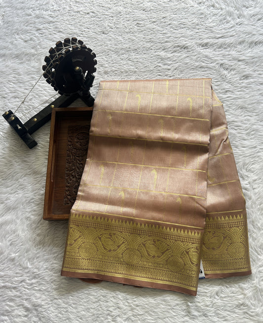 Venkatagiri Pattu Saree Beige Colored Complemented With a Zari Border. - Sampradaya Designer Studio