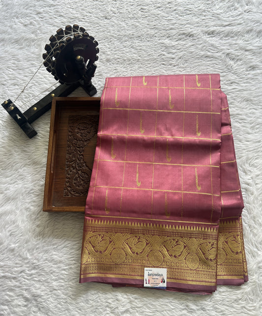 Venkatagiri Pattu Saree Pink Colored Complemented With a Zari Border. - Sampradaya Designer Studio
