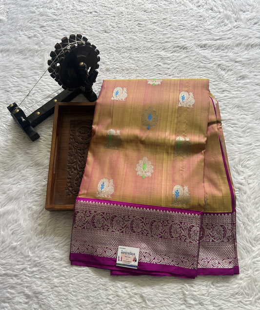 Venkatagiri Pattu Saree Onion Pink Colored Complemented With a Zari Border. - Sampradaya Designer Studio
