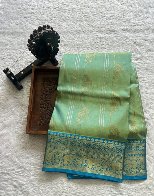 Venkatagiri Pattu Saree Light Green Colored Complemented With a Zari Border. - Sampradaya Designer Studio