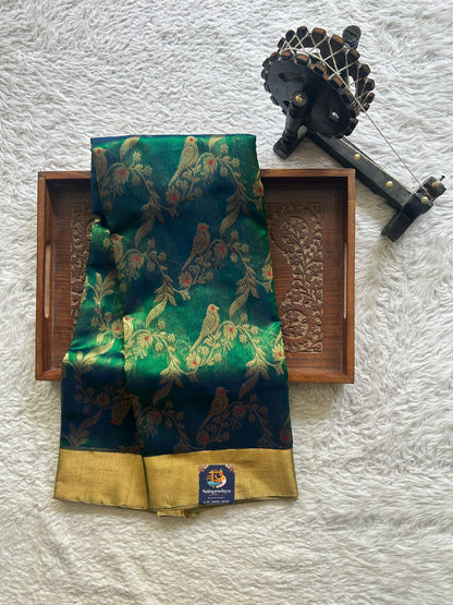 Chanderi Silk Saree Dark Bottle Green color Elegantly Paired with a Gold Zari border - Sampradaya Designer Studio