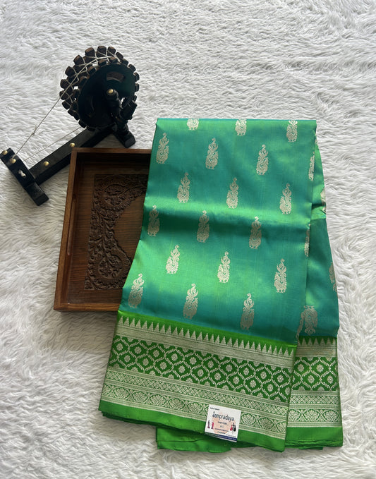 Venkatagiri Pattu Saree Rama Green Colored Complemented With a Zari Border. - Sampradaya Designer Studio