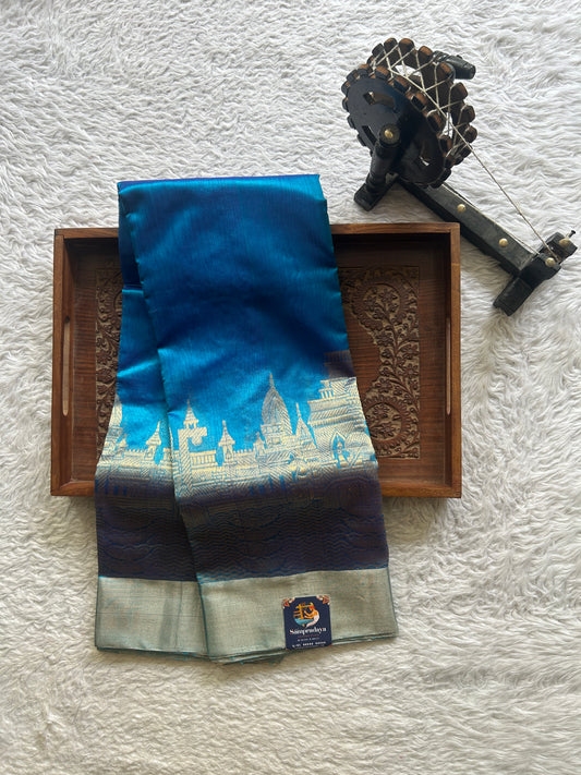Chanderi Silk Saree Acrylic Blue color Elegantly Paired with a Double border - Sampradaya Designer Studio