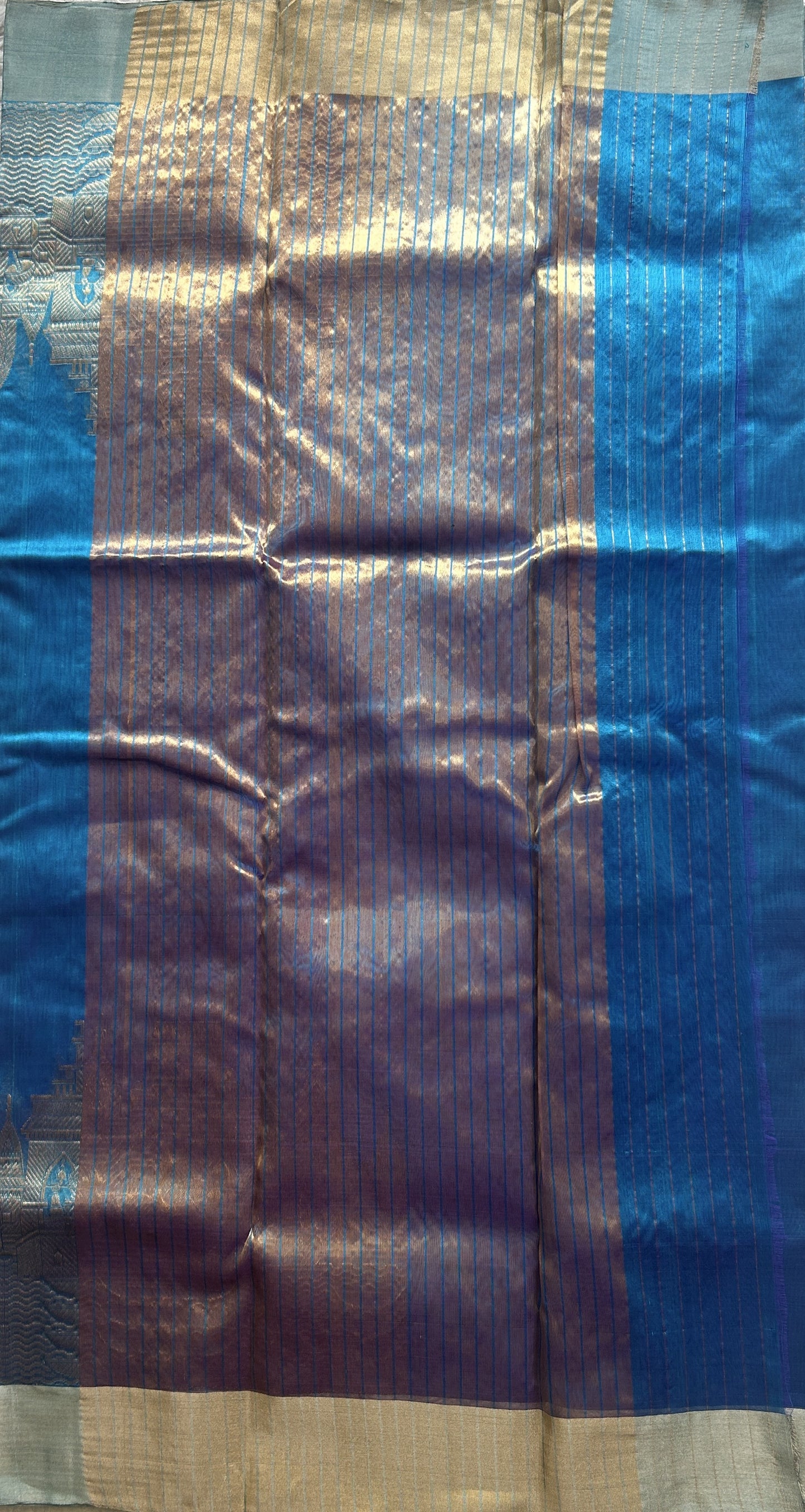 Chanderi Silk Saree Acrylic Blue color Elegantly Paired with a Double border - Sampradaya Designer Studio