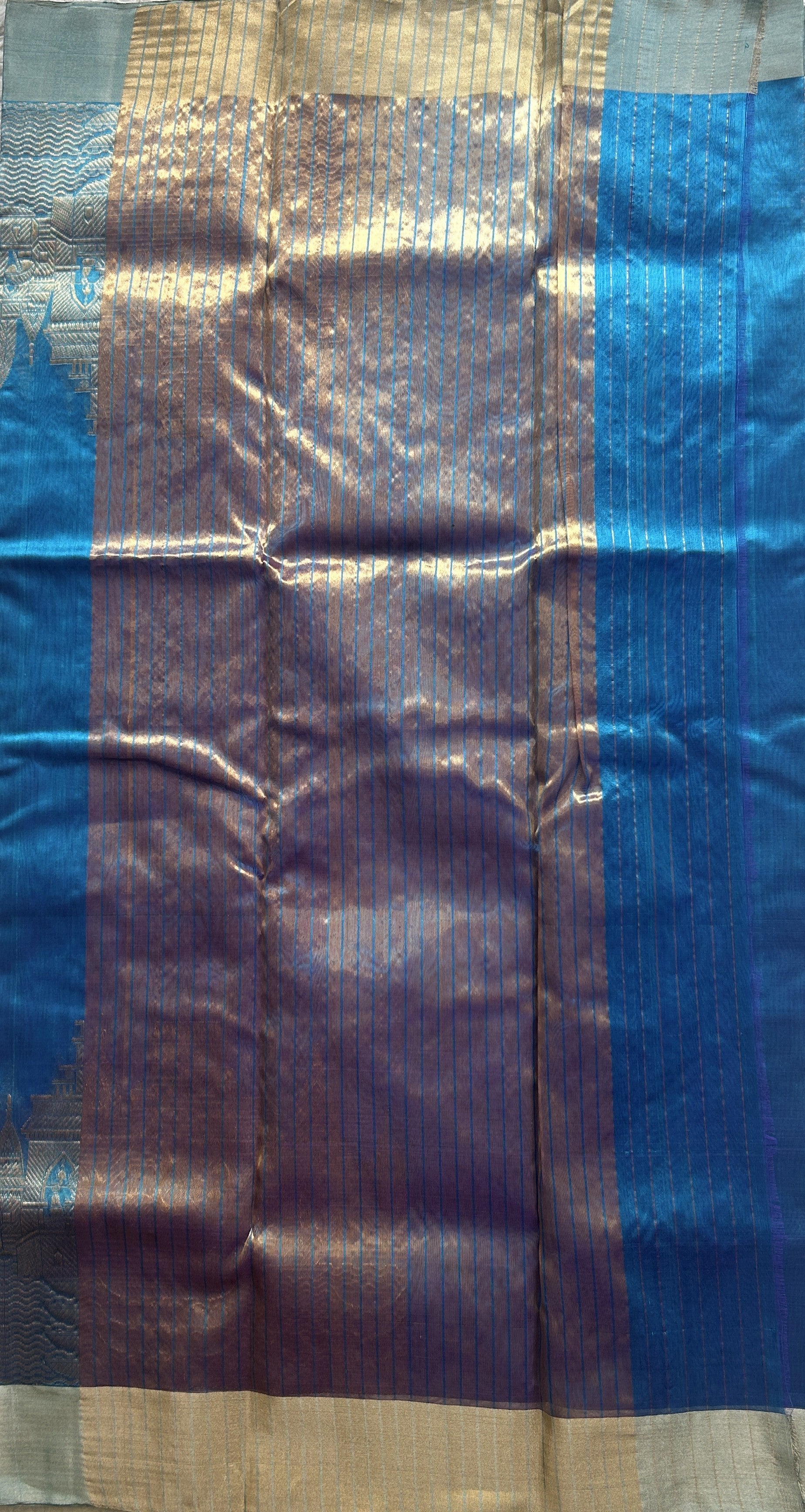 Chanderi Silk Saree Acrylic Blue color Elegantly Paired with a Double border - Sampradaya Designer Studio