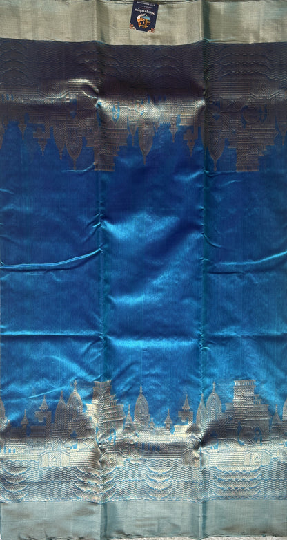 Chanderi Silk Saree Acrylic Blue color Elegantly Paired with a Double border - Sampradaya Designer Studio