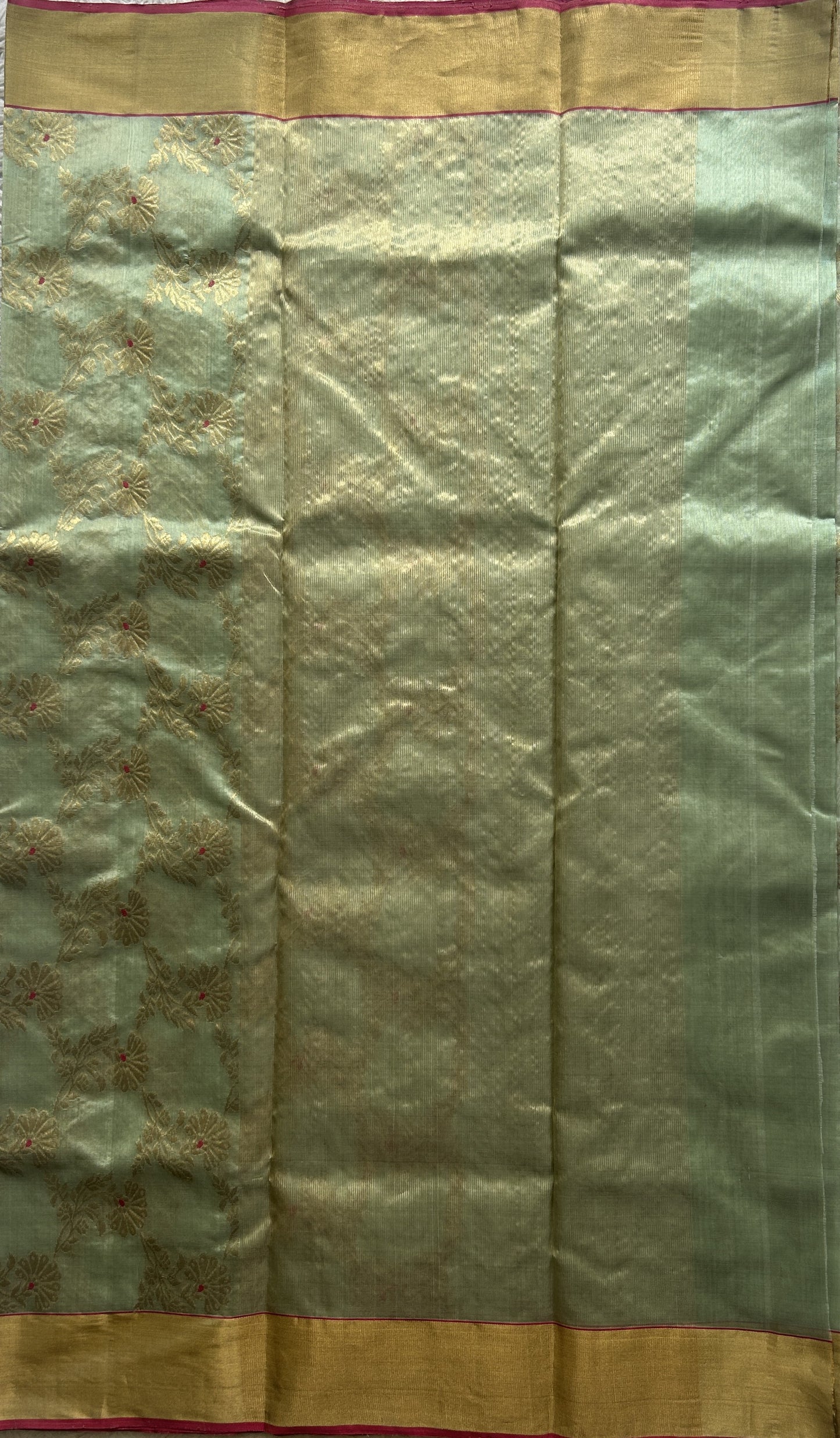 Chanderi Silk Saree Sea Green color Elegantly Paired with a Gold Zari border - Sampradaya Designer Studio
