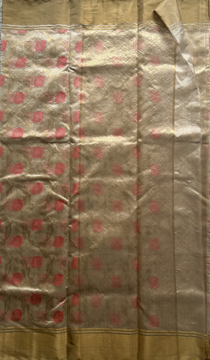 Chanderi Silk Saree Cream color Elegantly Paired with a Gold Zari border - Sampradaya Designer Studio