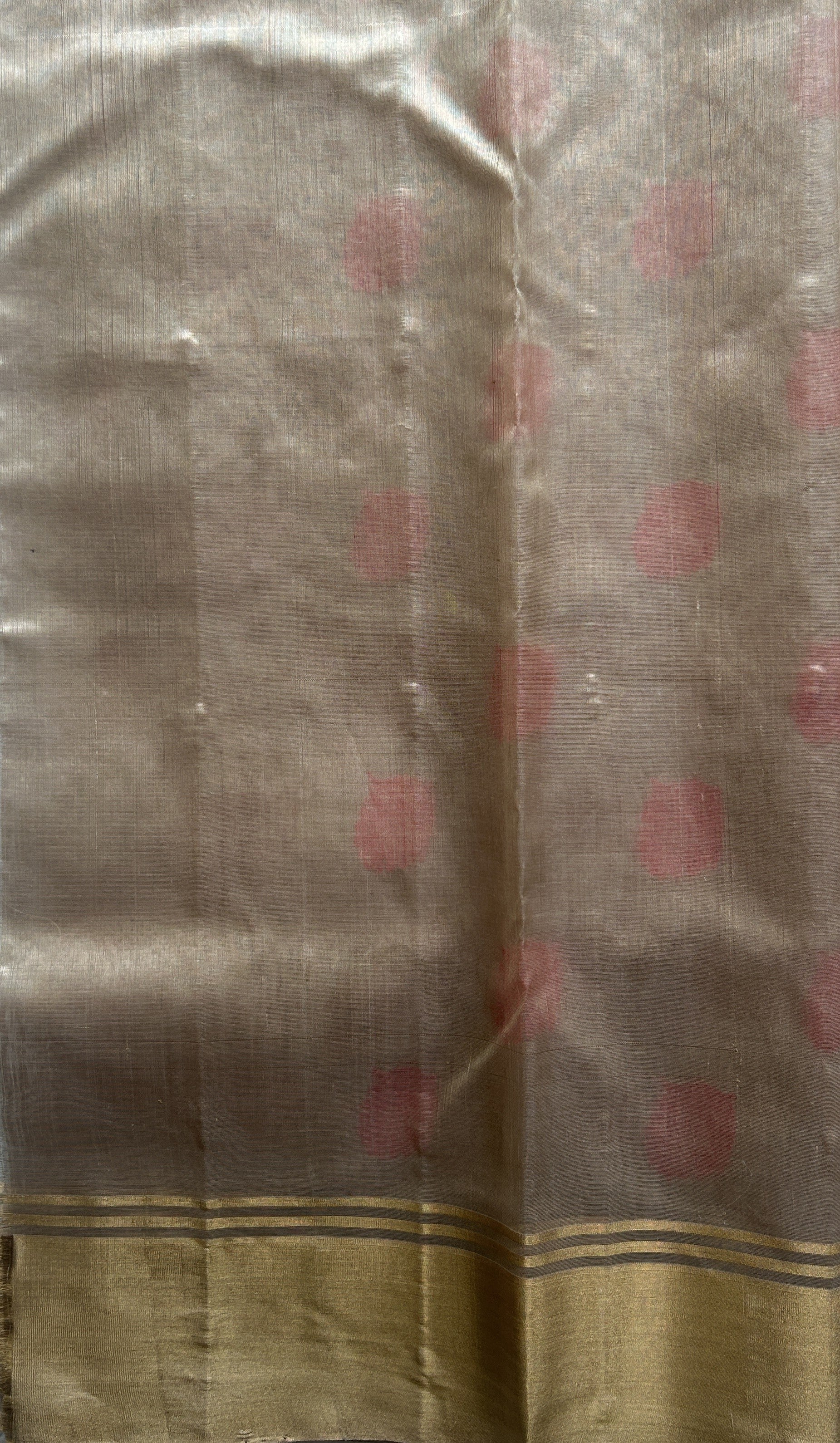 Chanderi Silk Saree Cream color Elegantly Paired with a Gold Zari border - Sampradaya Designer Studio
