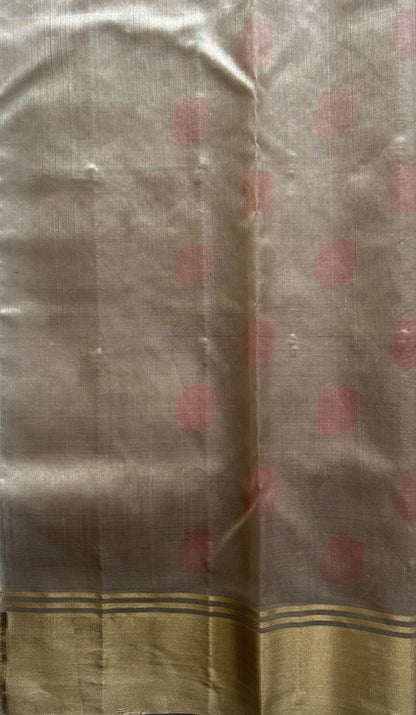 Chanderi Silk Saree Cream color Elegantly Paired with a Gold Zari border - Sampradaya Designer Studio