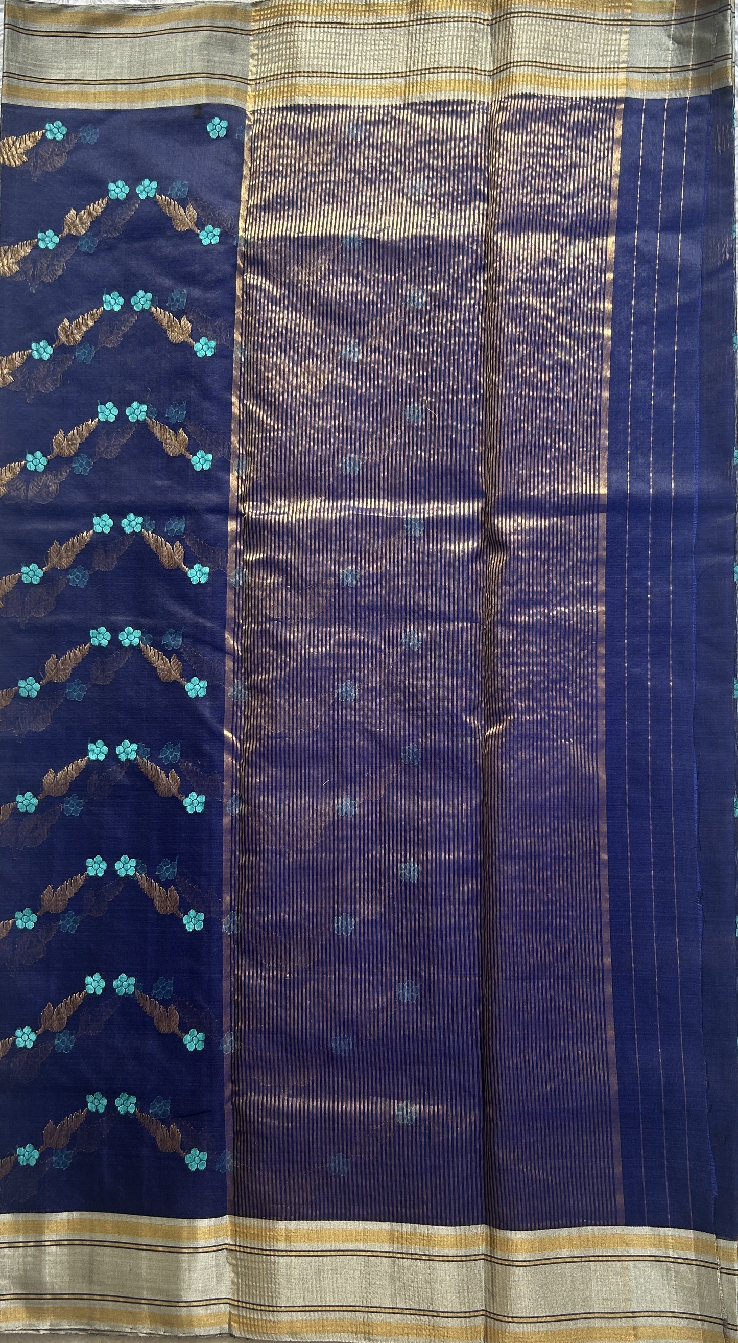 Chanderi Silk Saree Navy Blue colored Elegantly Paired with a Gap border - Sampradaya Designer Studio