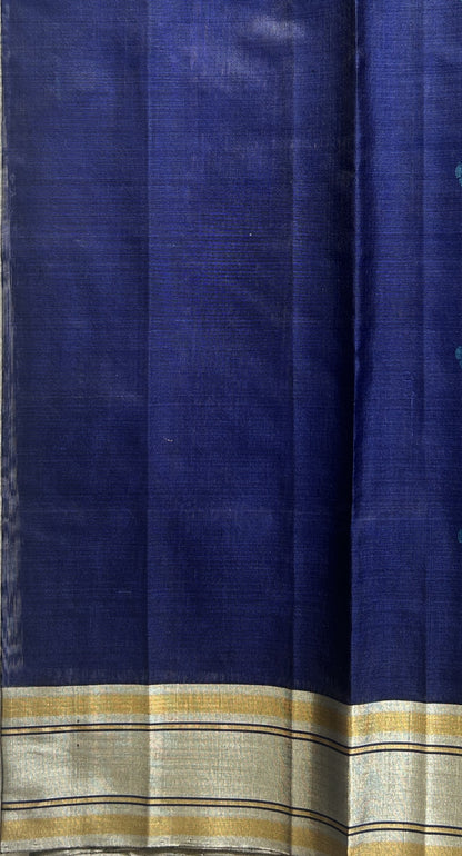 Chanderi Silk Saree Navy Blue colored Elegantly Paired with a Gap border - Sampradaya Designer Studio