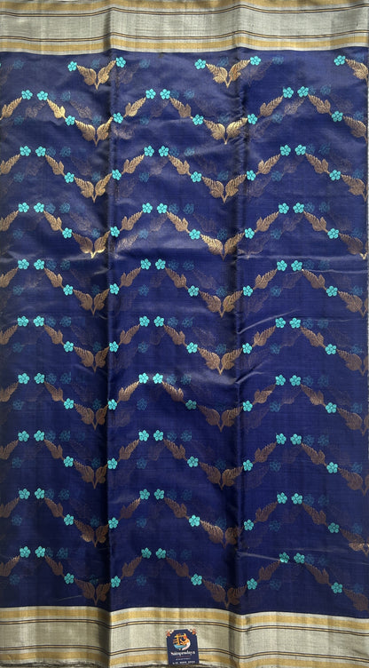 Chanderi Silk Saree Navy Blue colored Elegantly Paired with a Gap border - Sampradaya Designer Studio