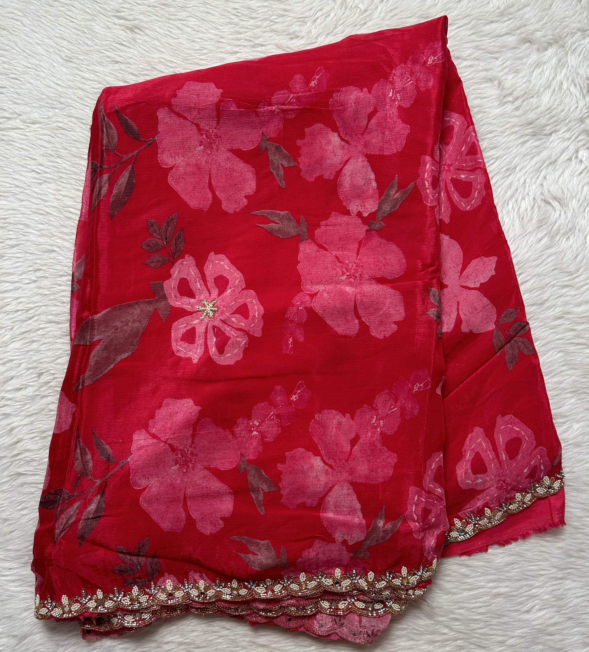 Chiffon Designer Saree Light Pink color complemented with a Borderless Saree. - Sampradaya Designer Studio