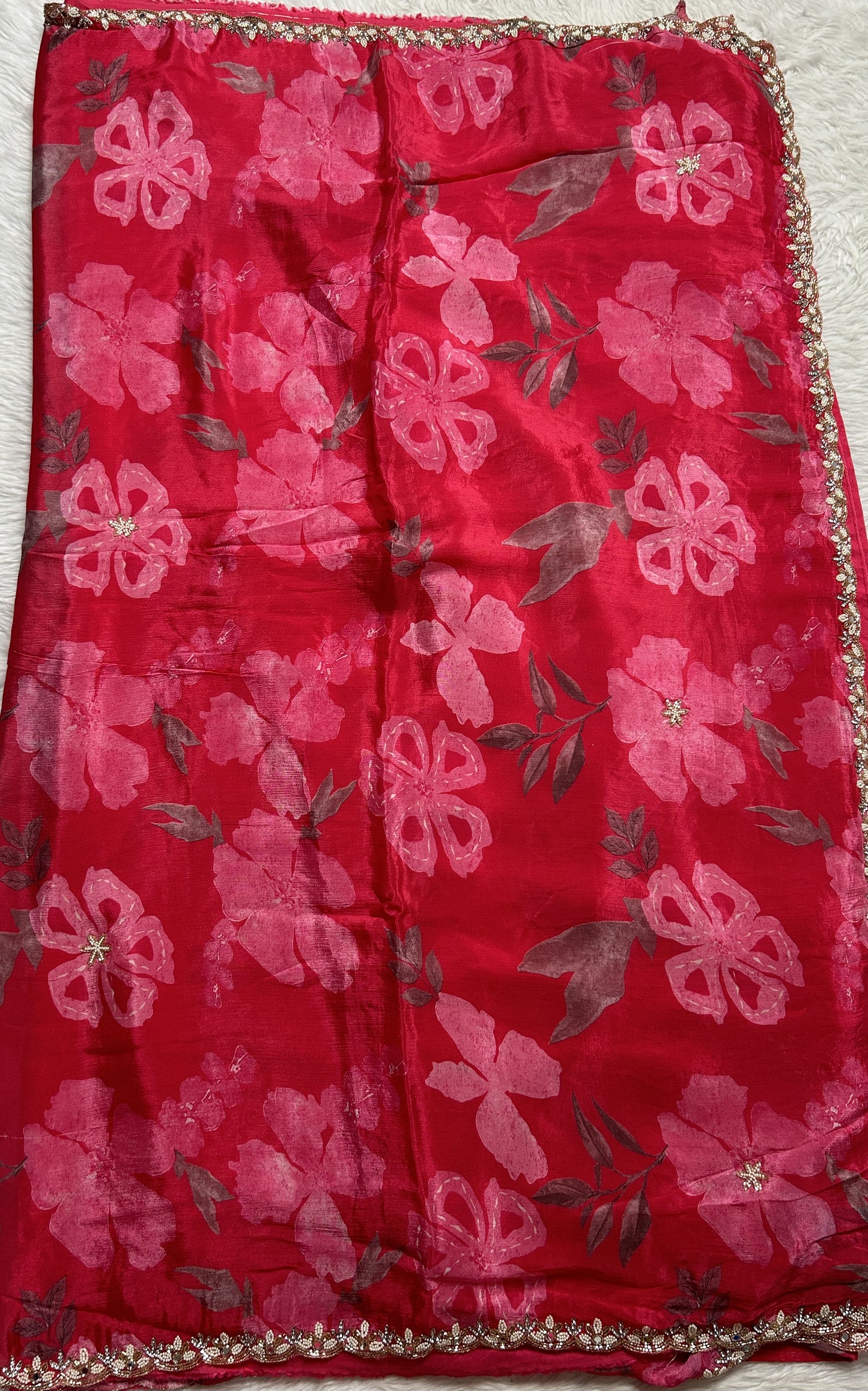Chiffon Designer Saree Light Pink color complemented with a Borderless Saree. - Sampradaya Designer Studio