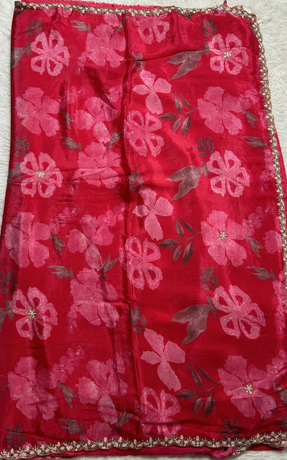 Chiffon Designer Saree Light Pink color complemented with a Borderless Saree. - Sampradaya Designer Studio