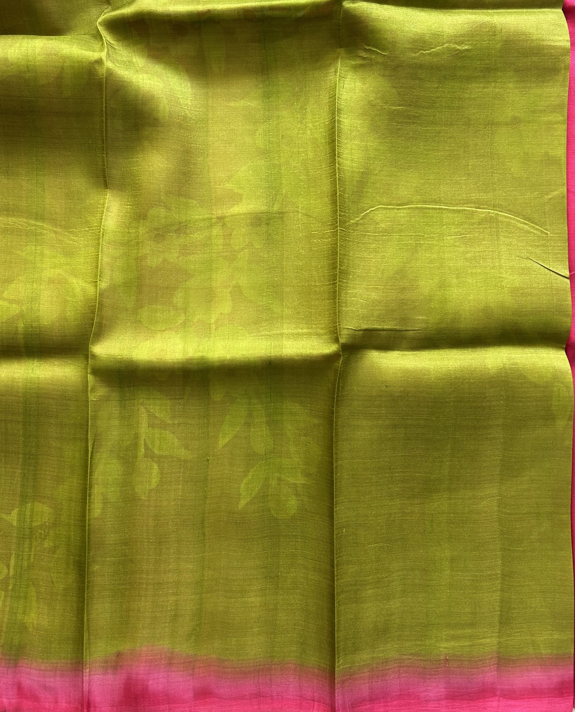 Pink Tussar Silk Saree featuring Hand-Painted Artisan Work  | Pure Handloom | Silk Mark Certified - Sampradaya Designer Studio