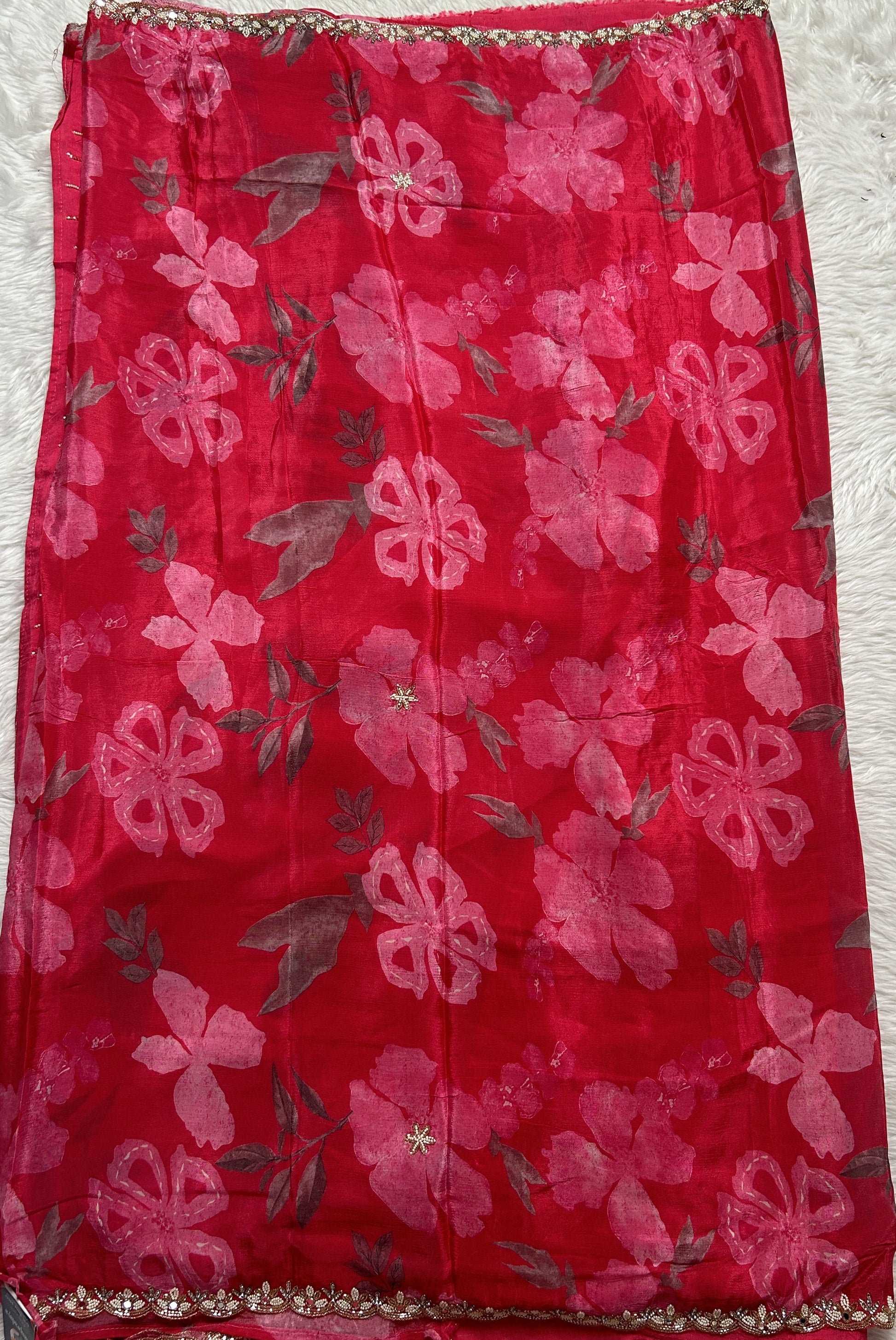 Chiffon Designer Saree Light Pink color complemented with a Borderless Saree. - Sampradaya Designer Studio