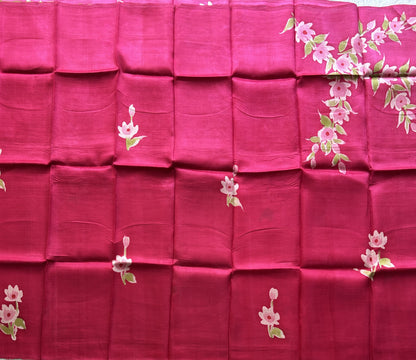 Pink Tussar Silk Saree featuring Hand-Painted Artisan Work  | Pure Handloom | Silk Mark Certified