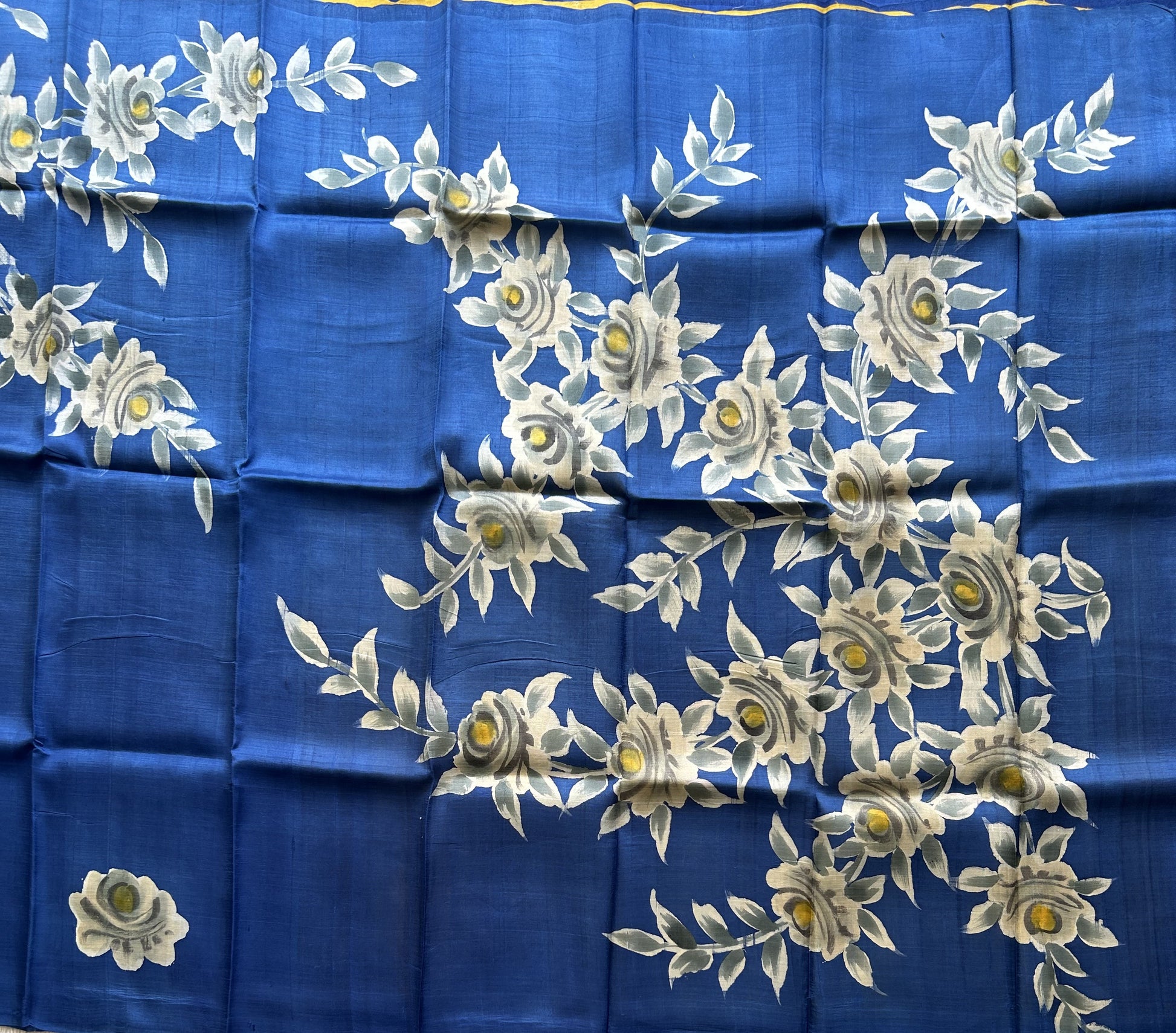Blue Tussar Silk Saree featuring Hand-Painted Artisan Work  | Pure Handloom | Silk Mark Certified - Sampradaya Designer Studio