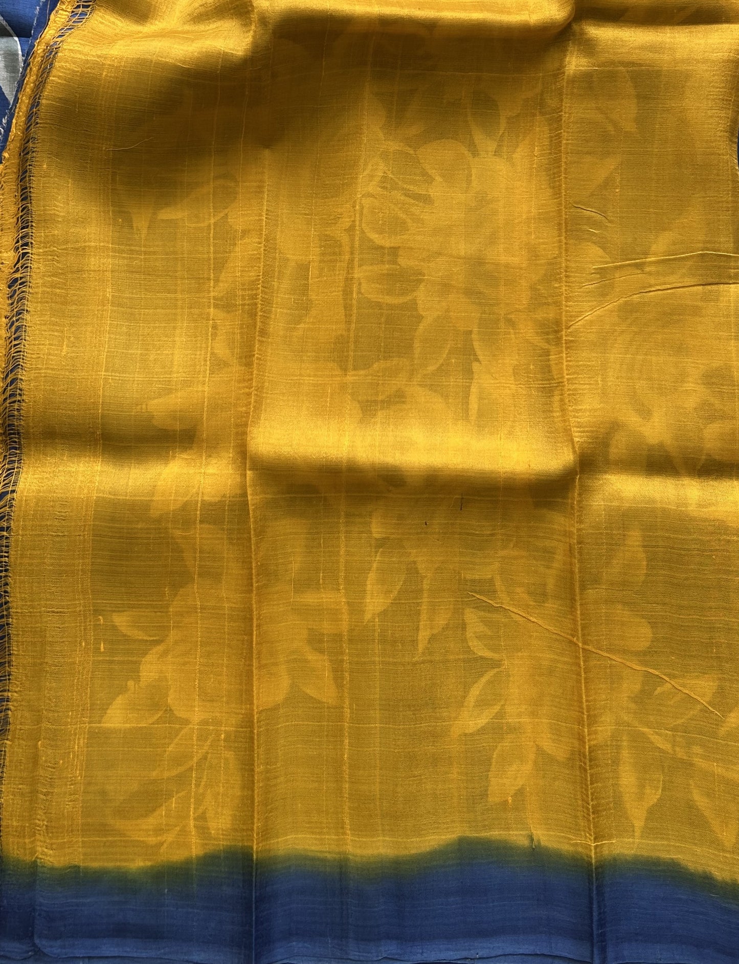 Blue Tussar Silk Saree featuring Hand-Painted Artisan Work  | Pure Handloom | Silk Mark Certified