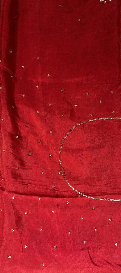 Chiffon Designer Saree Light Peach color complemented with a Borderless Saree. - Sampradaya Designer Studio