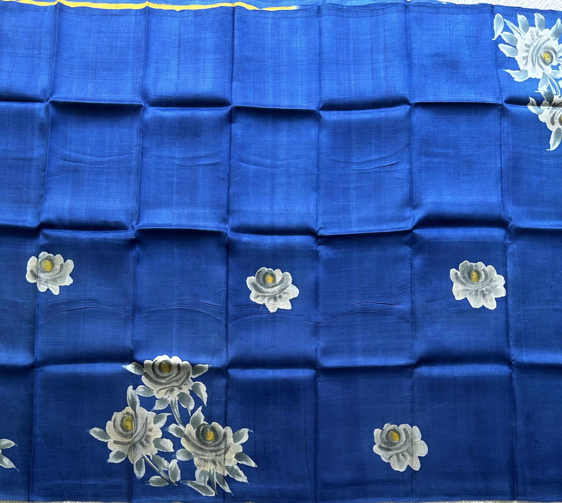 Blue Tussar Silk Saree featuring Hand-Painted Artisan Work  | Pure Handloom | Silk Mark Certified - Sampradaya Designer Studio